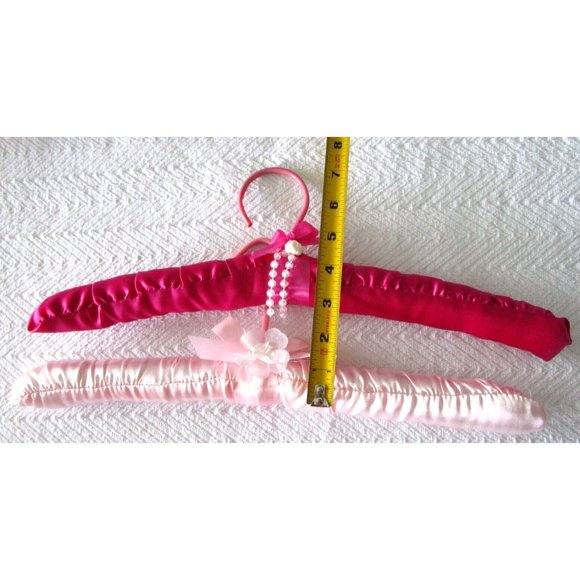 Fabric Satin Padded Hangers Pink Colors - Beaded/Floral Decoration - Set Two (2) - Picture 9 of 9